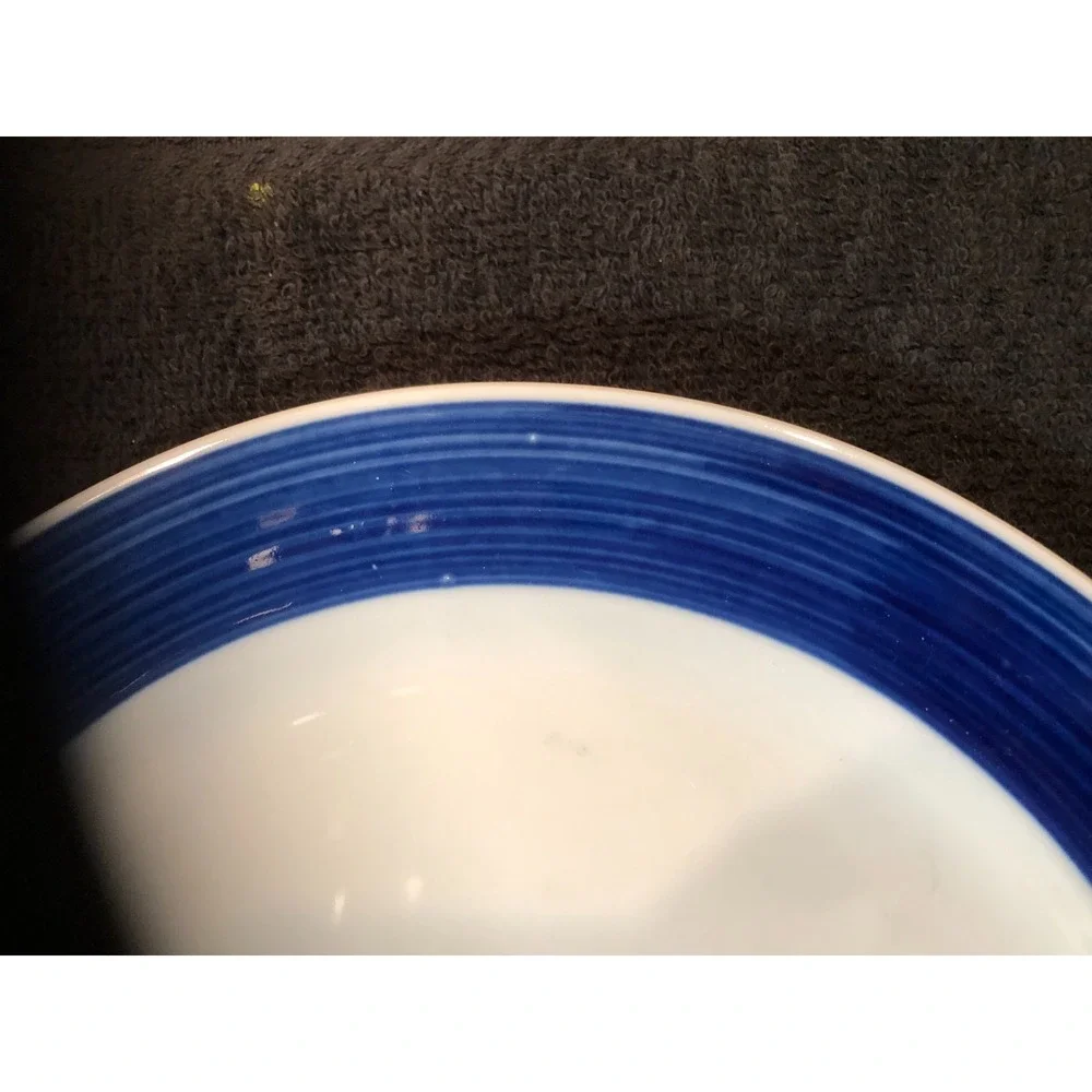 2 -Gibson Everyday Dinner Plates White with Cobalt Blue Band/Trim 9.75